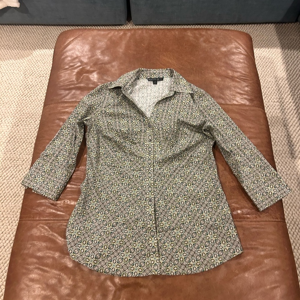 Lafayette 148 New York Womens Size 12  Multicolor Button Up Blouse 3/4 sleeves